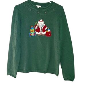 Santa sweater Christopher & Banks size M HOLIDAY‎ green TOP presents